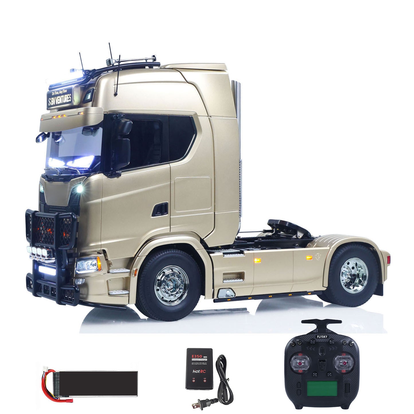 1/14 RC TOUCAN Tractor Truck right front view with light sound system and realistic details