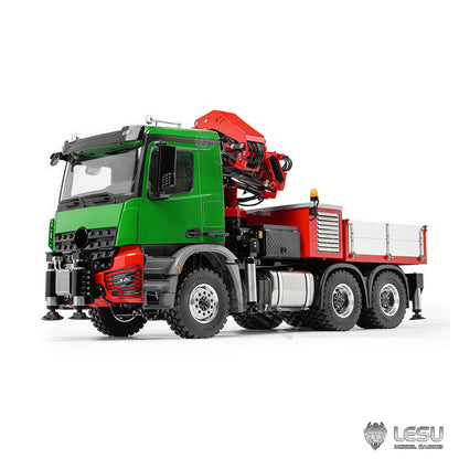LESU 3363 1/14 Metal RC Hydraulic Crane Truck 8X8 Axle Diff Lock 3Speed Remote Control Lorry 7CH Valve 6 Outriggers Light Sound