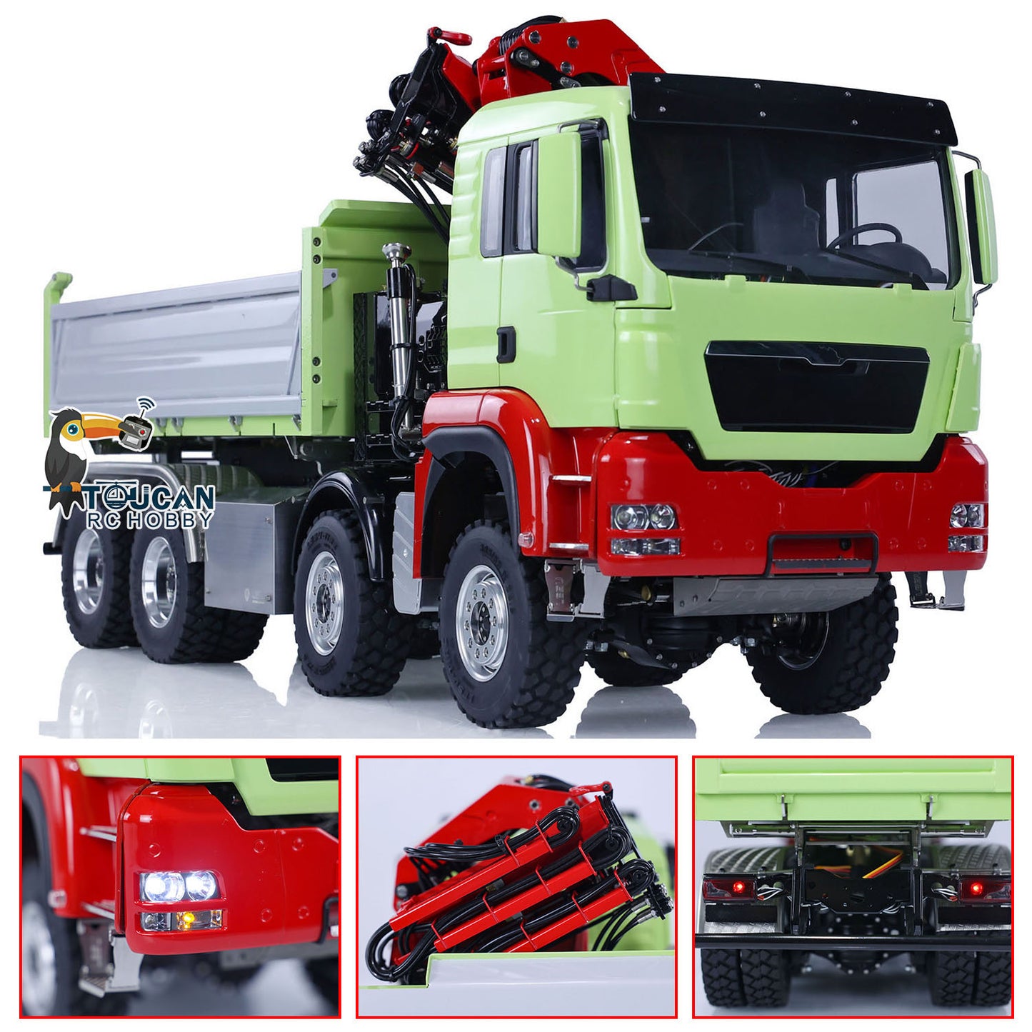 EN STOCK LESU 1/14 Métal MAN 8X8 RC Camion à benne basculante hydraulique avec grue Z0063