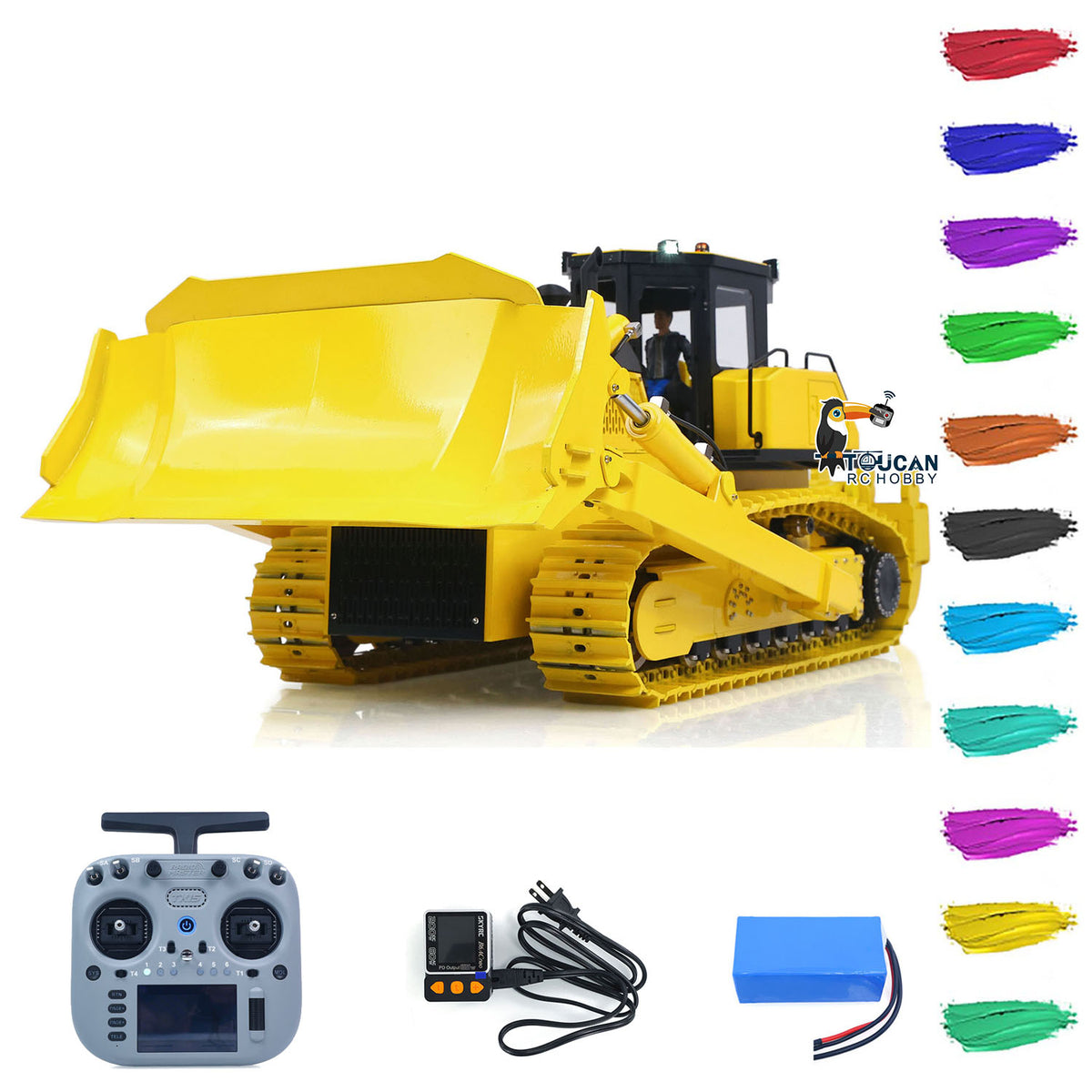 US Stock Metal 1/12 Remote Control Hydraulic Bulldozer D155AX RTR Heavy Dozer Model 7 Way Valve 3.0L Oil Pump 5 Plows Radio Master TX15 Radio Battery