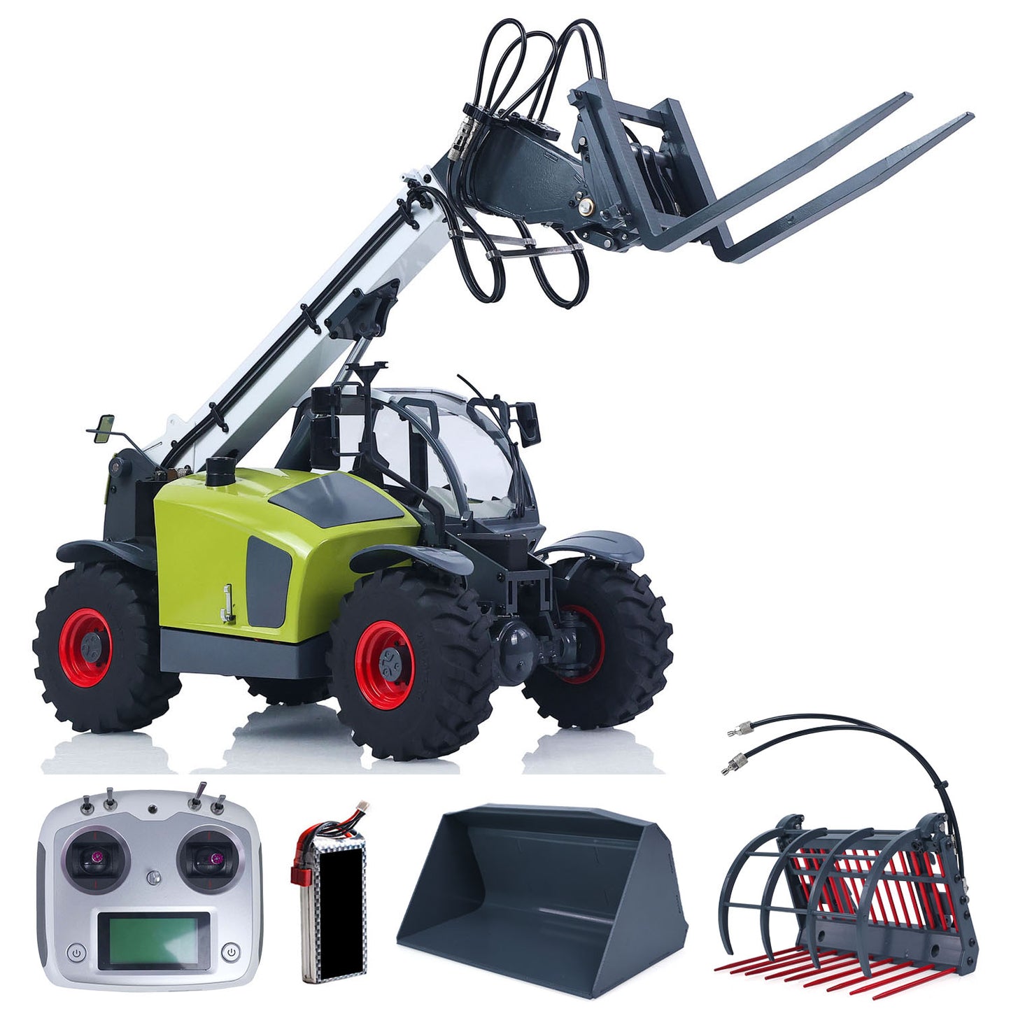 JDM-128 1/14 Metal RC Telescopic Hydraulic Forklift Multifunctional Model 4-Way Vavles Differential Lock 2Axles Steering