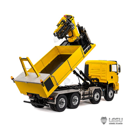 2Speed LESU 1/14 RC Hydraulic Roll on off Dumper Truck Crane Model TGS Metal 8x8 Chassis Electric Tipper 2+7CH Valve Axles Lock Lights Sound