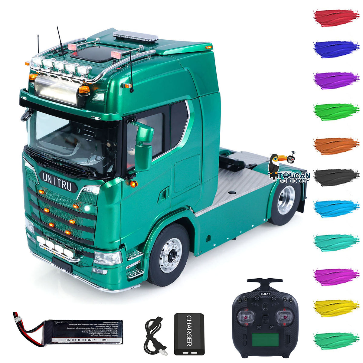 TOUCAN 1/14 4x4 Metal Chassis RC Tractor Truck Z008 2Speed Gearbox Magnetic High Roof Chassis Suspension Smoke Light Sound RTR