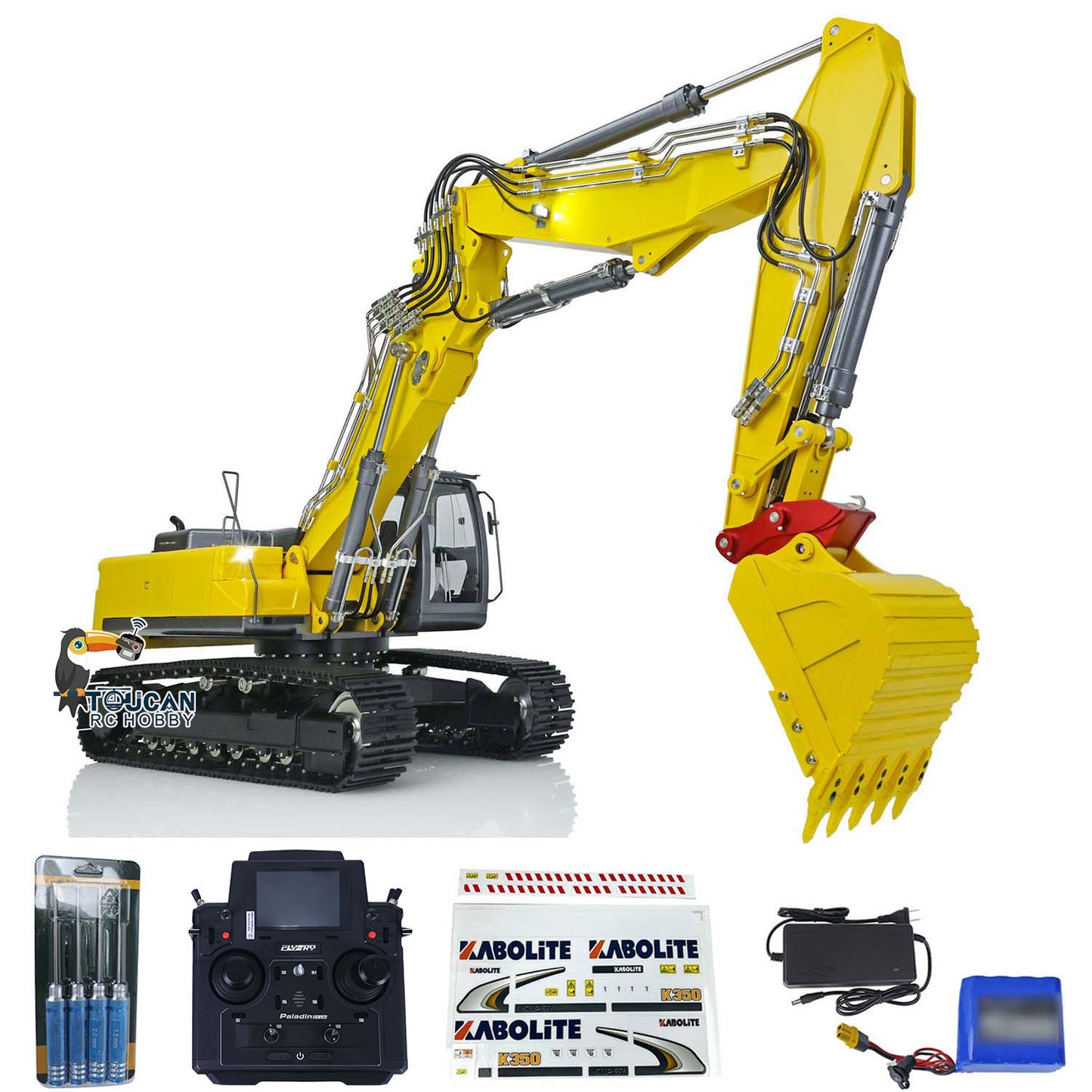 KABOLITE RC Hydraulic Excavator 1/14 HUINA K350 200 Metal 3-piece Boom RTR Cars 6CH Valve Paladin 18EV Lite Battery for Model