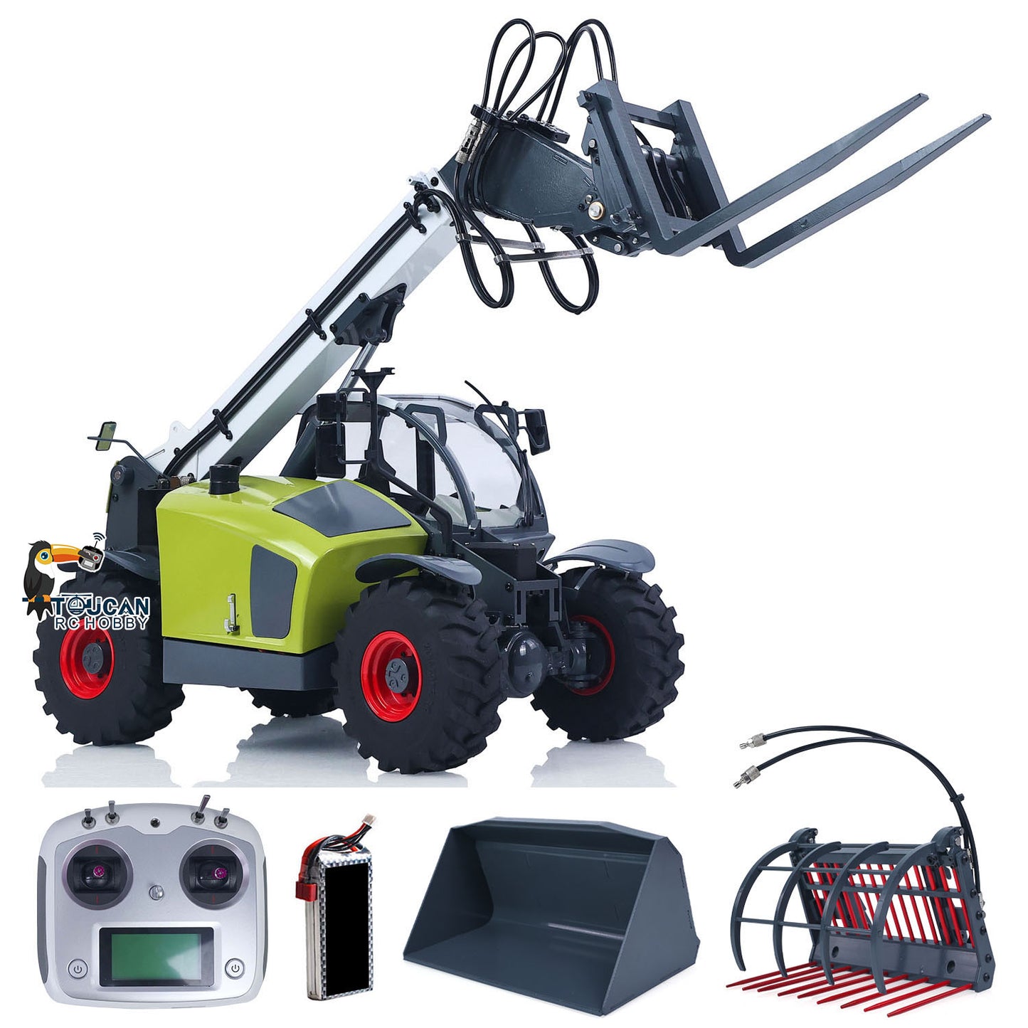 US Stock RTR JDM-128 1/14 Metal Remote Control Hydraulic Telescopic Forklift Painted Model Axle Locks Quick Coupler No Light Sound System