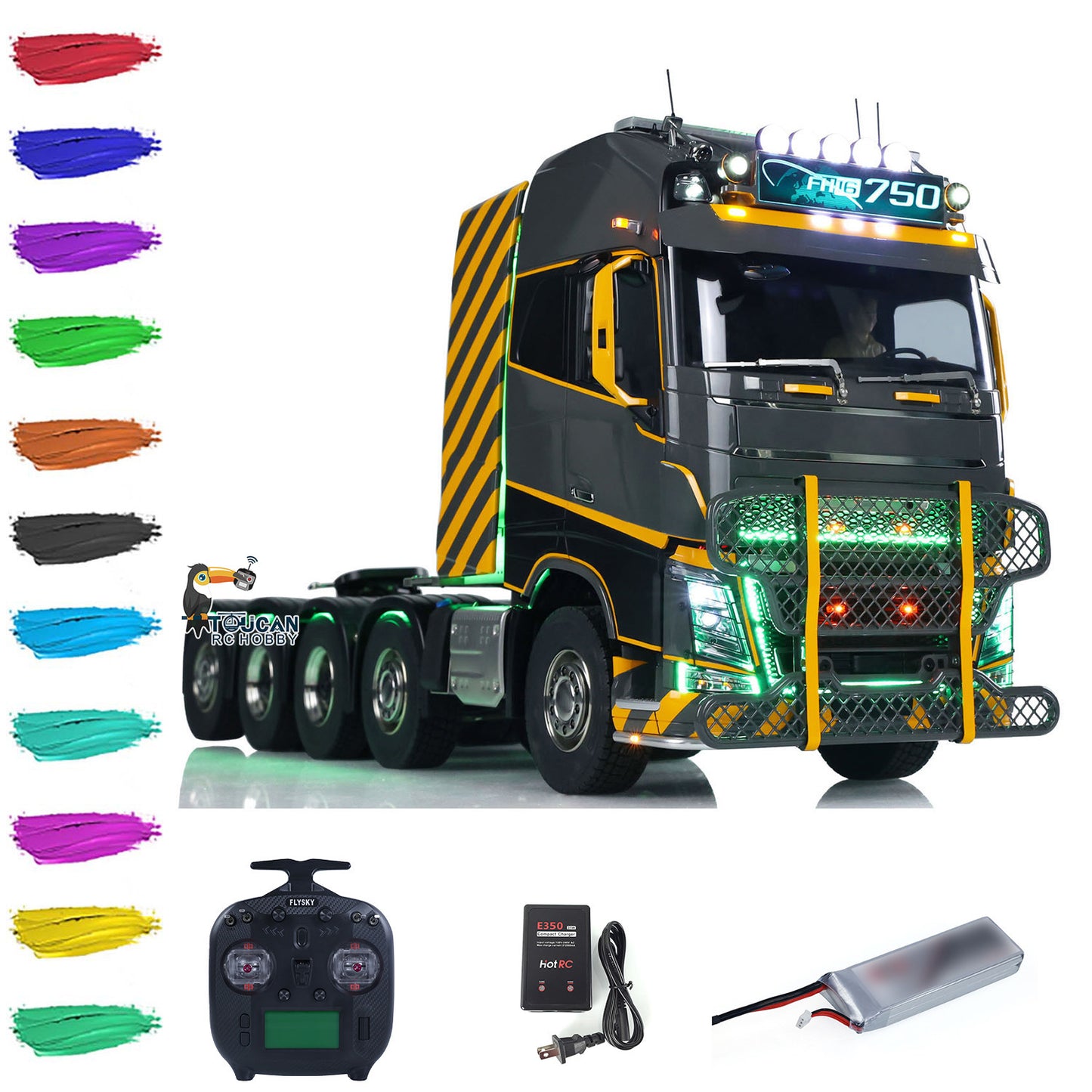 Unitru 02 FH16 1/14 Remote Control Tractor Truck 10x10 Metal Chassis RTR RC Lorry Car Model ST8 Radio Battery Smoke Light 3Speed