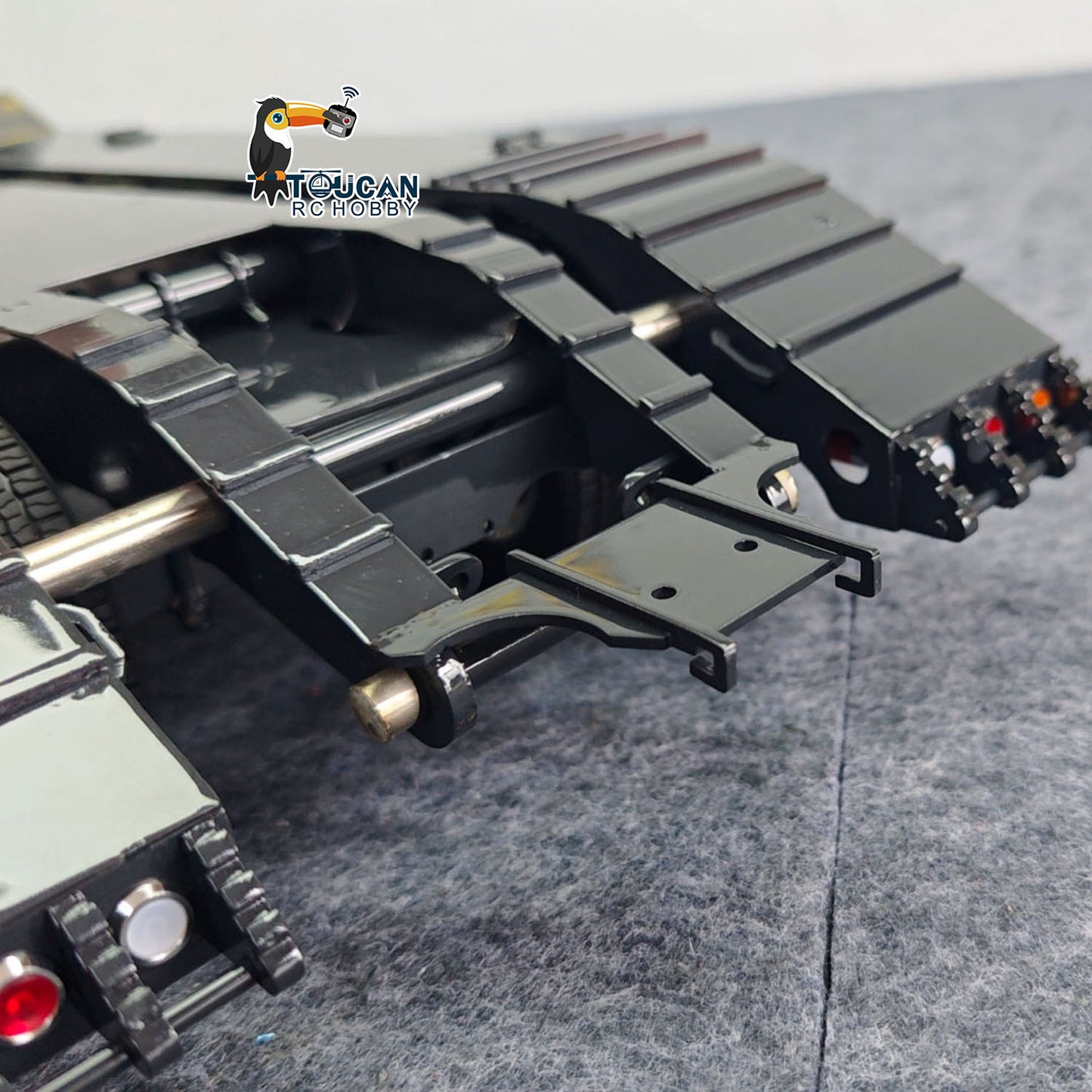 TOUCAN 1/14 Metal 2 Axle Flatbed Trailer Manual Width Adjustable 18-23cm with Lights Stainless Steel Wheels for RC Tractor Truck Model