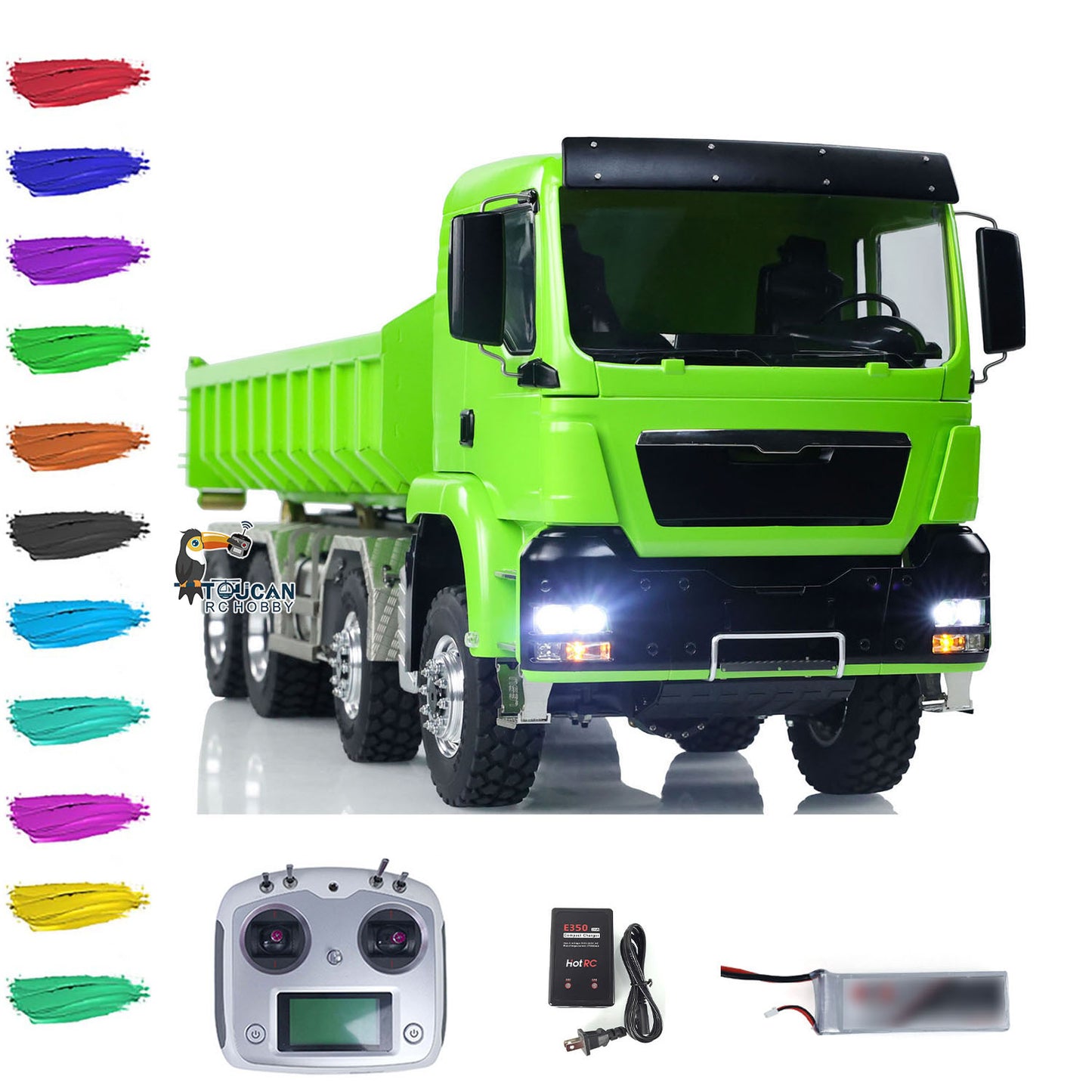 LESU TGS 1/14 RC Hydraulic Roll On Off Dump Truck 8x8 Metal Chassis Dumper Differential Lock EDS Axles 2Speed Gearbox Model Car