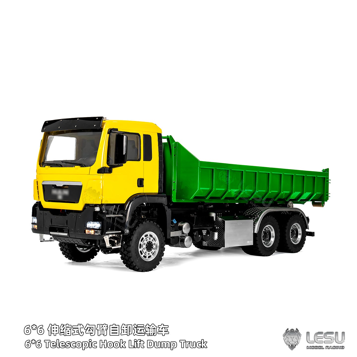 LESU Z0094 Metal 1/14 6x6 Remote Control Hydraulic Dump Truck Telescopic Hook Lift Heavy Duty Engineering Vehicle Light Sound