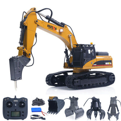 Fast Shipping HUINA New Upgrade 580 1/14 Metal Excavator Model Engineering Vehicle Electric Ball Grabber 360 Rotating Shear Claw Sound Lights