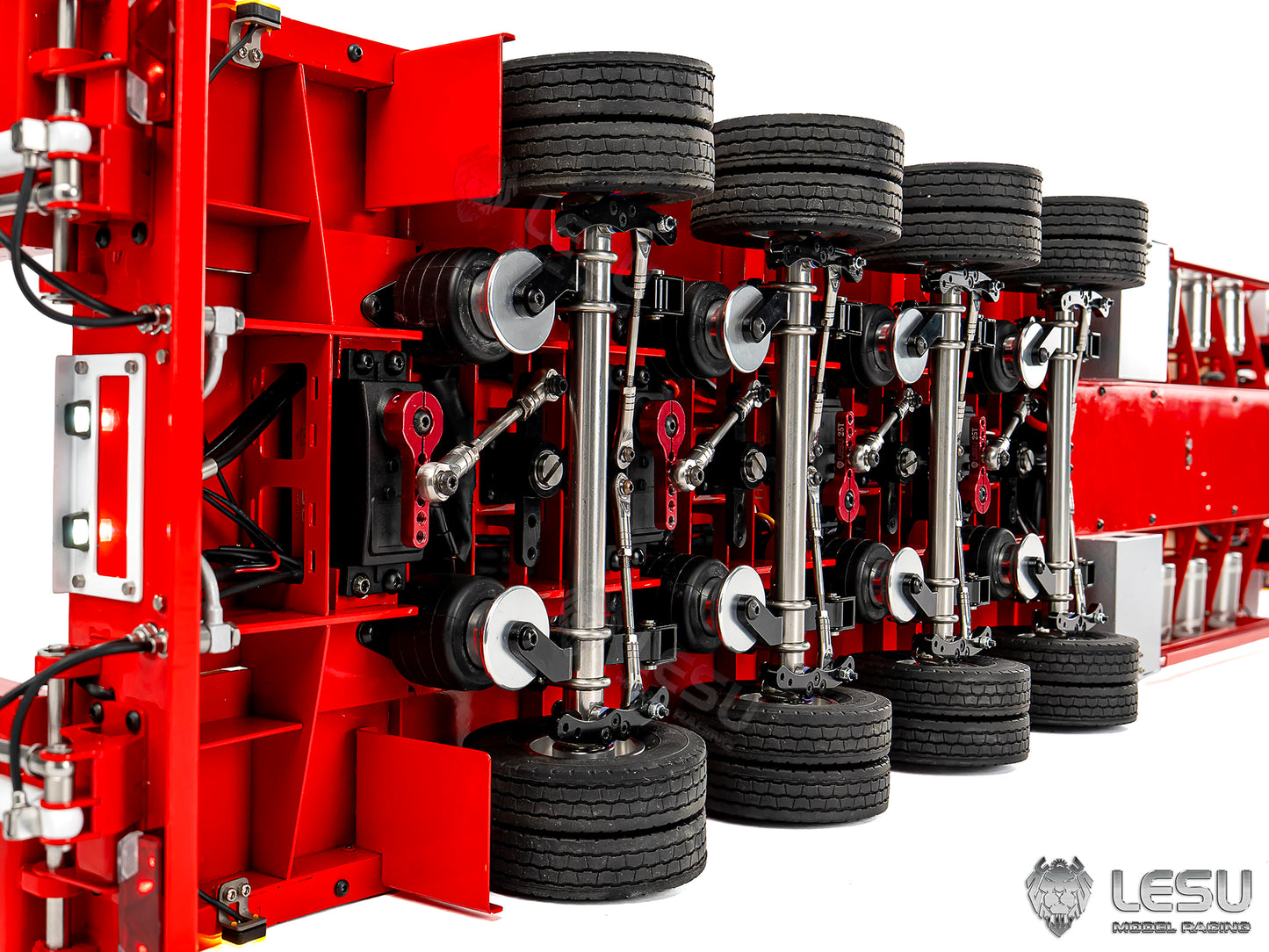 LESU Metal 1/14 RC Trailer A0054 Hydraulic Lifting Tailboard 4 Axles Steering Available for DIY RC Tractor Truck Lorry Car Model Lights