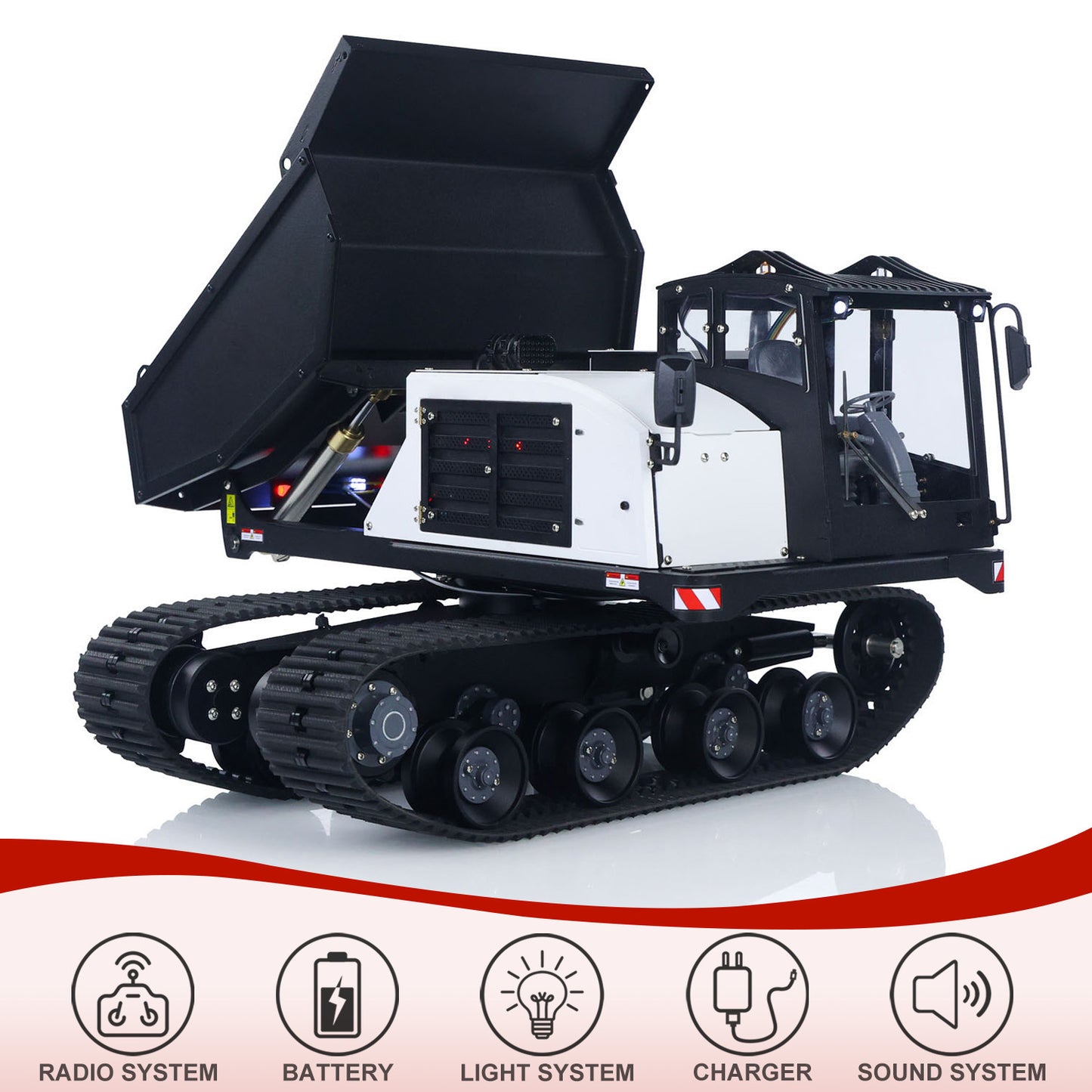Fast Shipping Metal 1/14 RC Hydraulic Crawler Dump Truck T14R Radio Controlled Tracked Tipper RTR Construction Vehicle ST8 Light Sound Battery