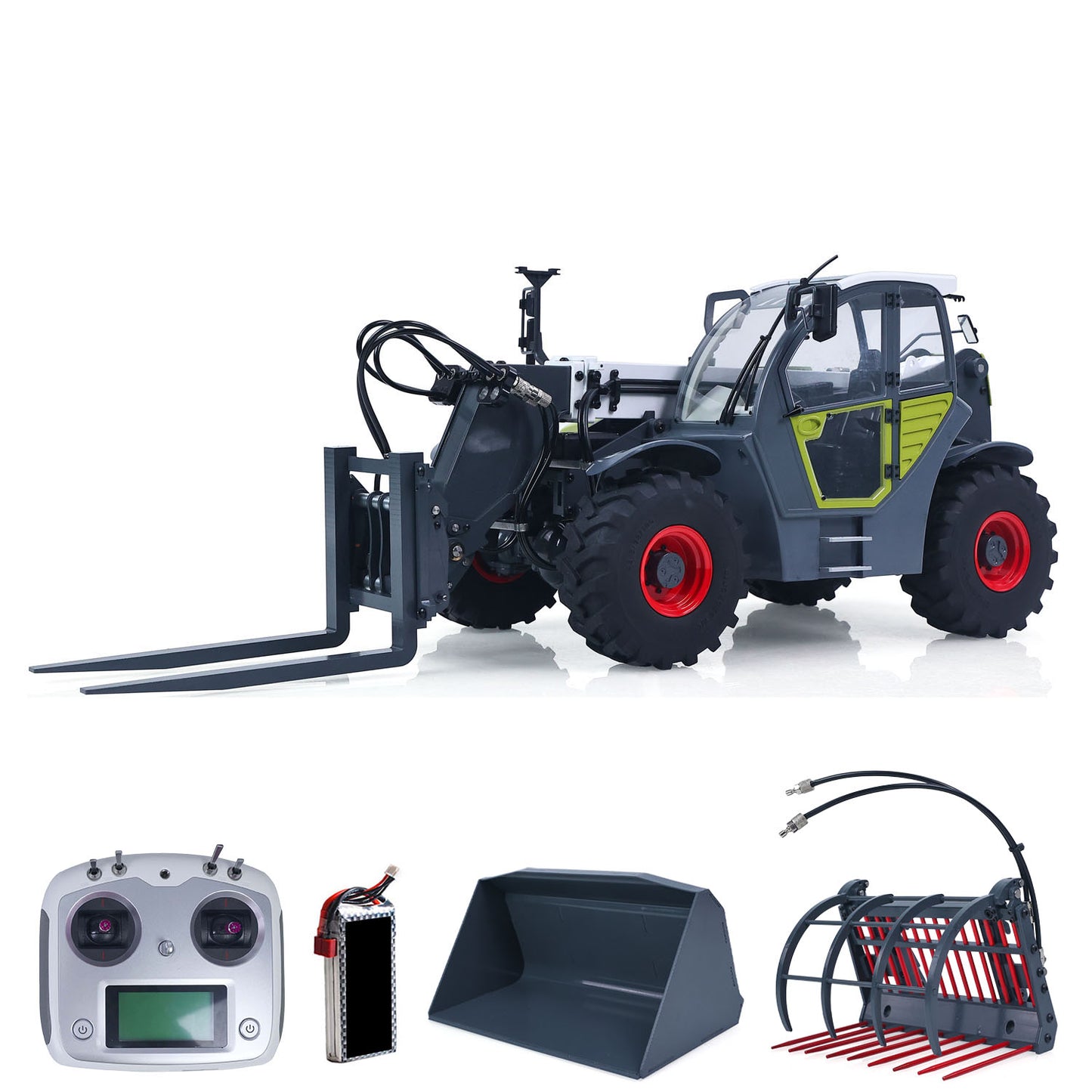 JDM-128 1/14 Metal RC Telescopic Hydraulic Forklift Multifunctional Model 4-Way Vavles Differential Lock 2Axles Steering