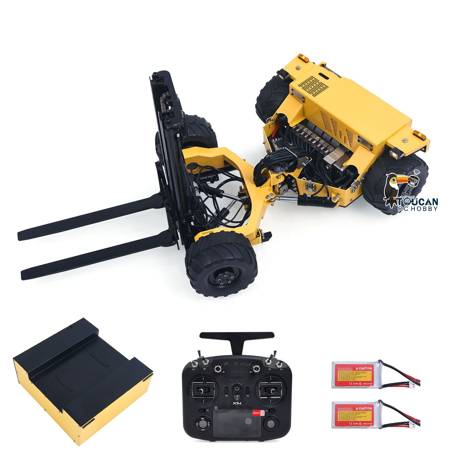 Super Frog Metal 1/14 Hydraulic Remote Control Foldable Forklift BM214 5 Valves Lights Sounds Frsky Radio Battery Storage Box