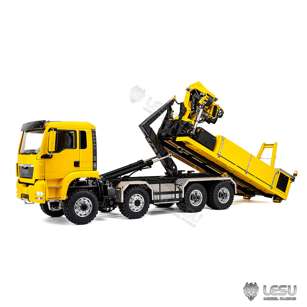 2Speed LESU 1/14 RC Hydraulic Roll on off Dumper Truck Crane Model TGS Metal 8x8 Chassis Electric Tipper 2+7CH Valve Axles Lock Lights Sound