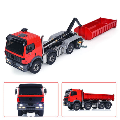 1/14 8*8 Remote Control Hydraulic Roll On Off Dump Truck 1838 2 Valves RC Full Tipper 3Speed Gearbox Hobbywing 1060 Brushed ESC