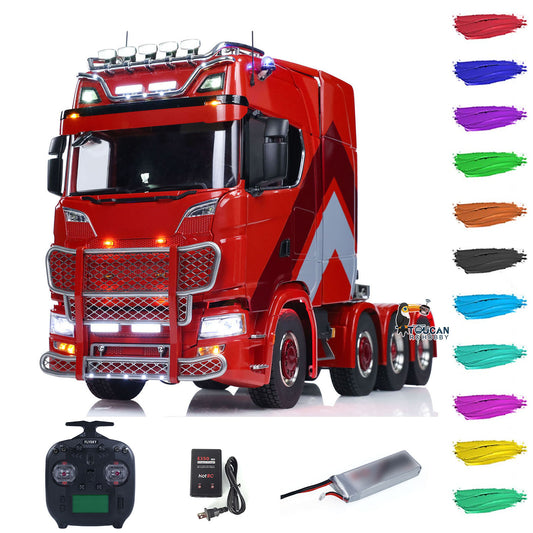 1/14 RC Tractor Truck 770S 8x8 Metal Chassis Remote Control Lorry Lock Differential 3Speed Cab Suspension Smoking ST8 Battery