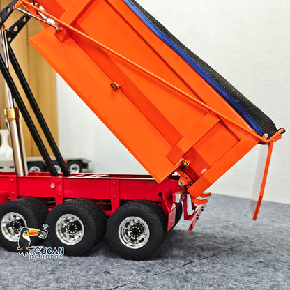 1/14 RC Hydraulic Semi Trailers 3 Axle Metal U Shape Bed Remote Control Dump Trailer Model With Electric Support Legs Side Light