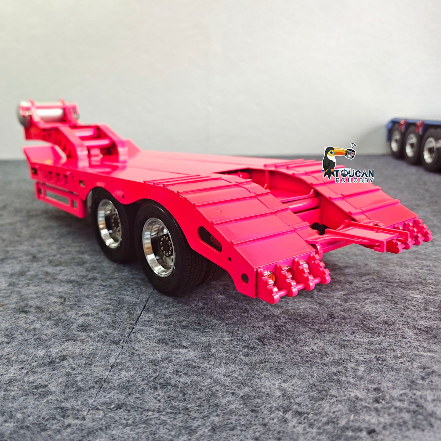 TOUCAN 1/14 Metal 2 Axle Flatbed Trailer Manual Width Adjustable 18-23cm with Lights Stainless Steel Wheels for RC Tractor Truck Model