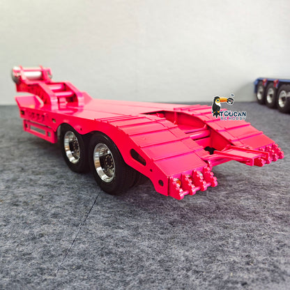 TOUCAN 1/14 Metal 2 Axle Flatbed Trailer Manual Width Adjustable 18-23cm with Lights Stainless Steel Wheels for RC Tractor Truck Model
