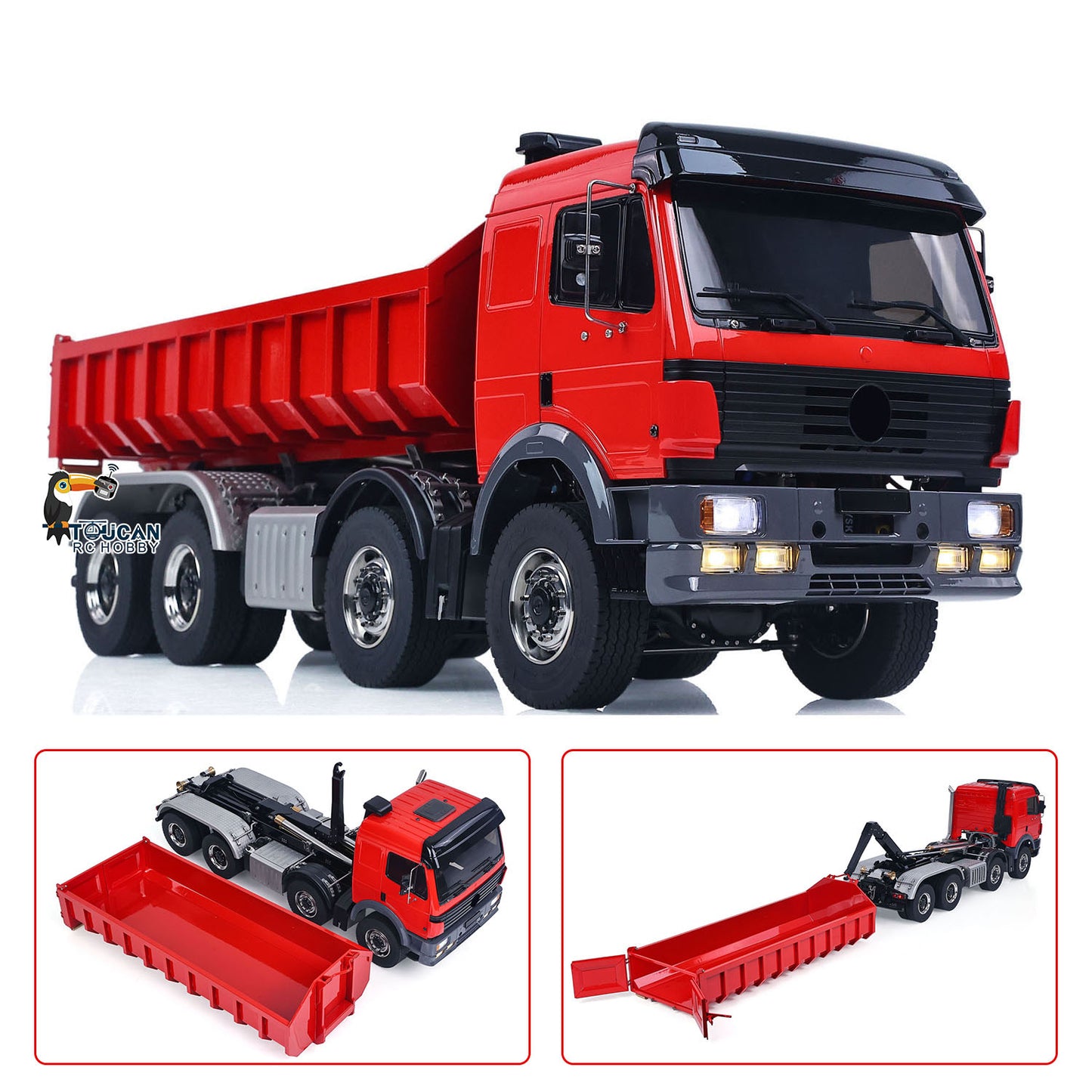 1/14 8*8 Remote Control Hydraulic Roll On Off Dump Truck 1838 2 Valves RC Full Tipper 3Speed Gearbox Hobbywing 1060 Brushed ESC