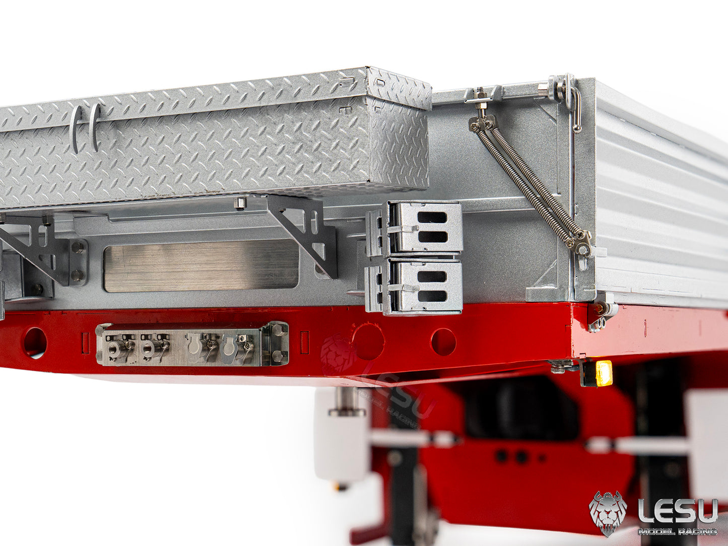 LESU Metal 1/14 RC Trailer A0054 Hydraulic Lifting Tailboard 4 Axles Steering Available for DIY RC Tractor Truck Lorry Car Model Lights