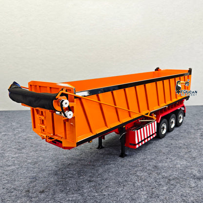 TOUCAN 1/14 Metal RC Hydraulic Dump Semi Trailer 3 Axle with Center Lift System Electric Support Legs Tarp Lights for Tractor Truck