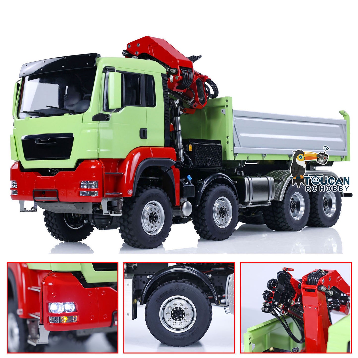 EN STOCK LESU 1/14 Métal MAN 8X8 RC Camion à benne basculante hydraulique avec grue Z0063