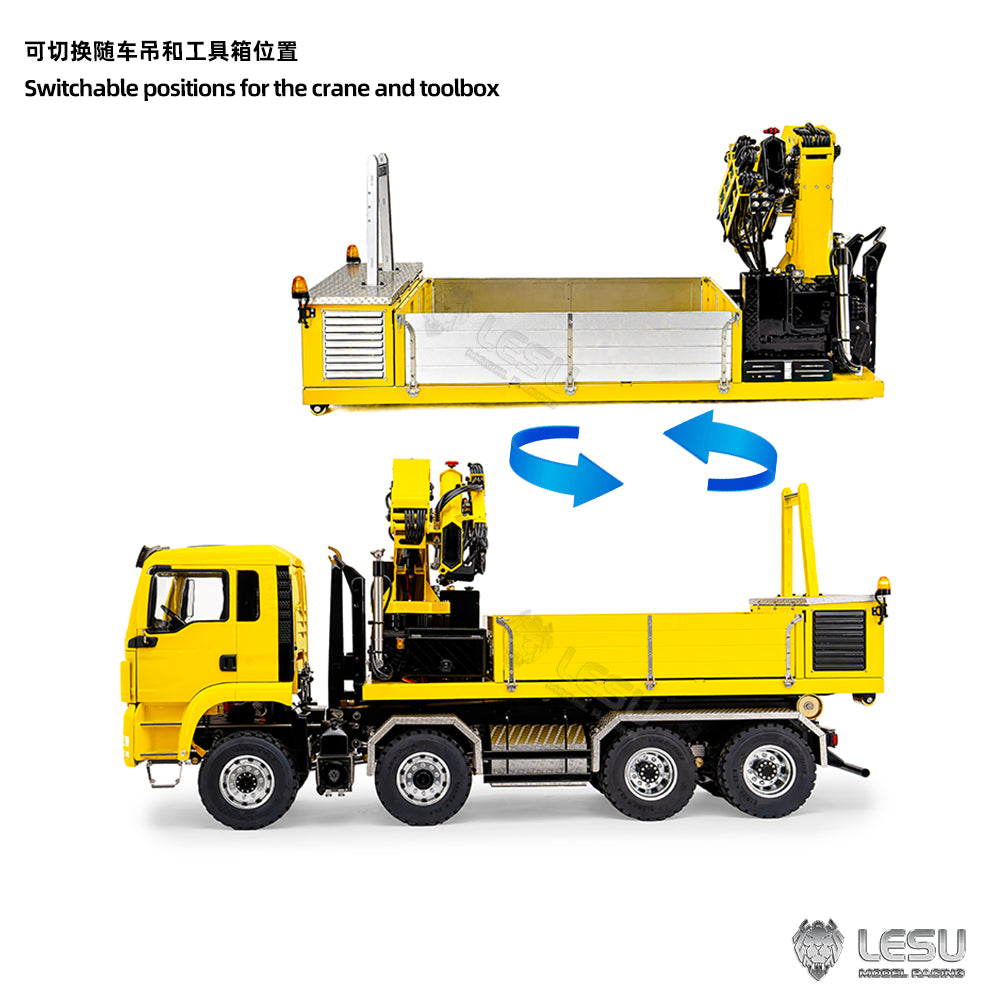 2Speed LESU 1/14 RC Hydraulic Roll on off Dumper Truck Crane Model TGS Metal 8x8 Chassis Electric Tipper 2+7CH Valve Axles Lock Lights Sound