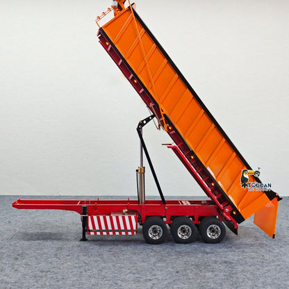 TOUCAN 1/14 Metal RC Hydraulic Dump Semi Trailer 3 Axle with Center Lift System Electric Support Legs Tarp Lights for Tractor Truck