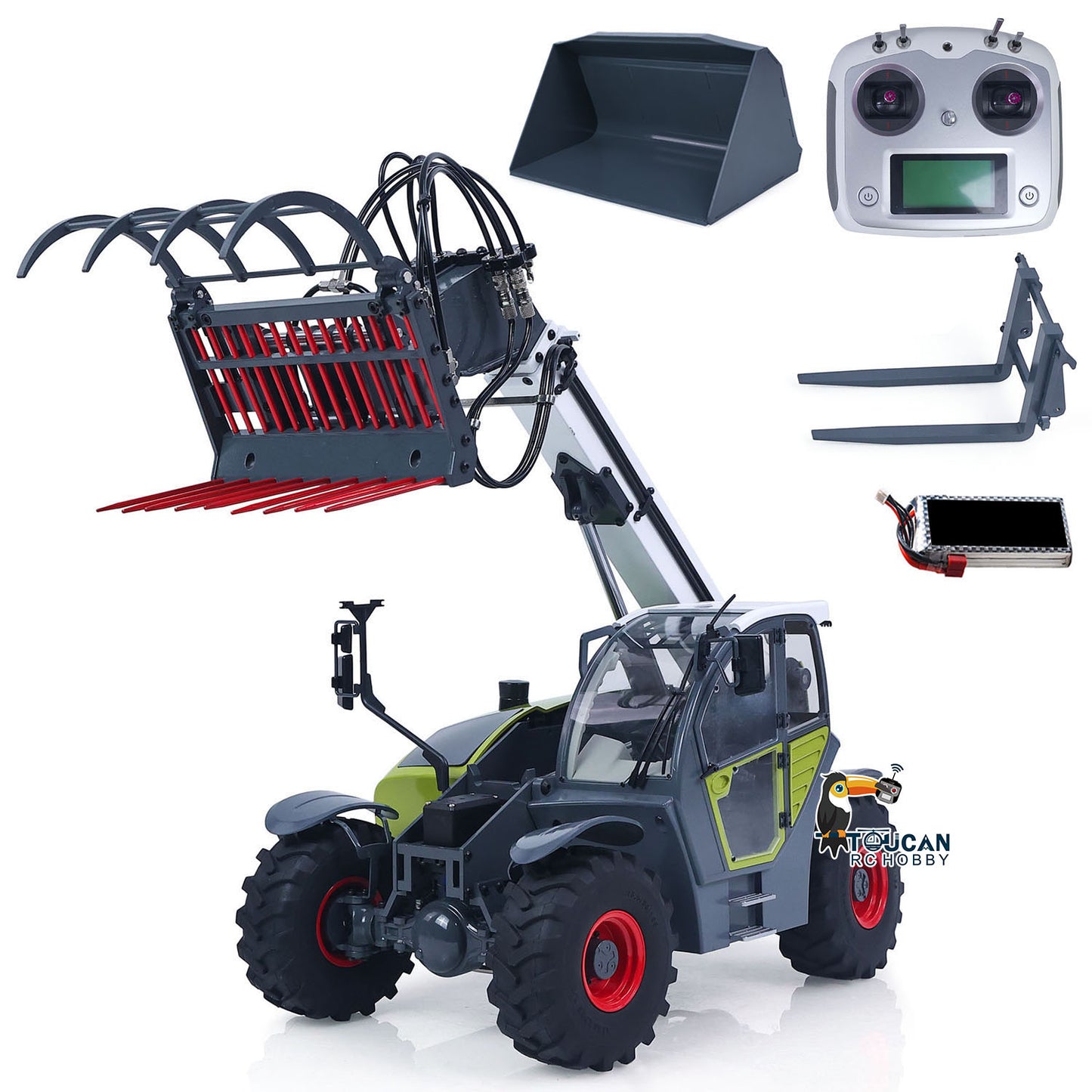 US Stock RTR JDM-128 1/14 Metal Remote Control Hydraulic Telescopic Forklift Painted Model Axle Locks Quick Coupler No Light Sound System
