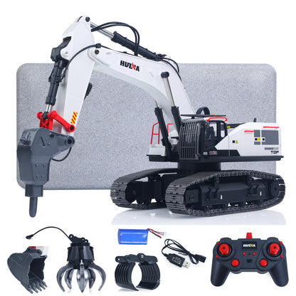 US STOCK 1/14 HUINA RC Metal Excavator Model Toys 1594 Radio Control Digger Light Sound Battery