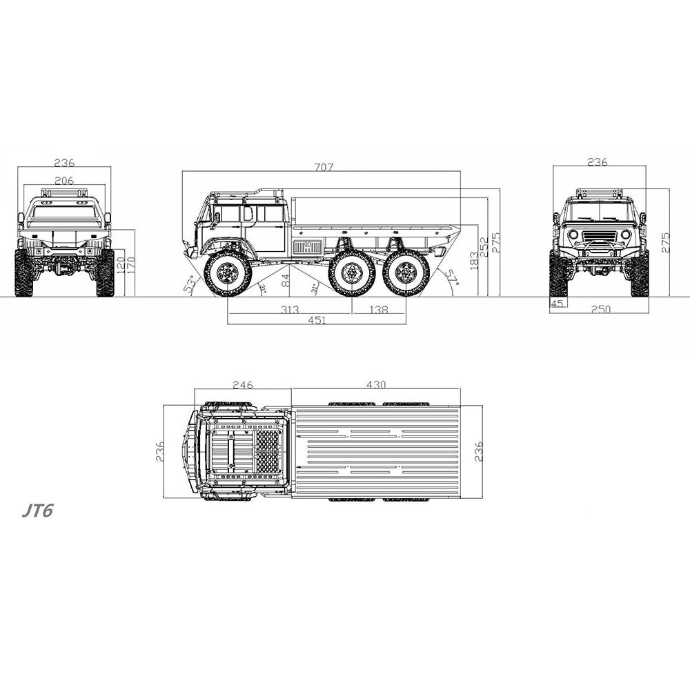 US STOCK CROSSRC JT6 6WD 6X6 RTR 2.4GHz 1/10 RC Crawler Télécommande Modèle de voiture à plateau