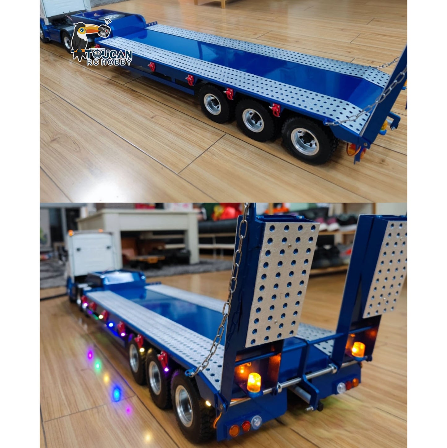 1/14 Metallanhänger 3 Achsen 2-teilige elektrische Heckklappe für RC Traktor LKW Auto