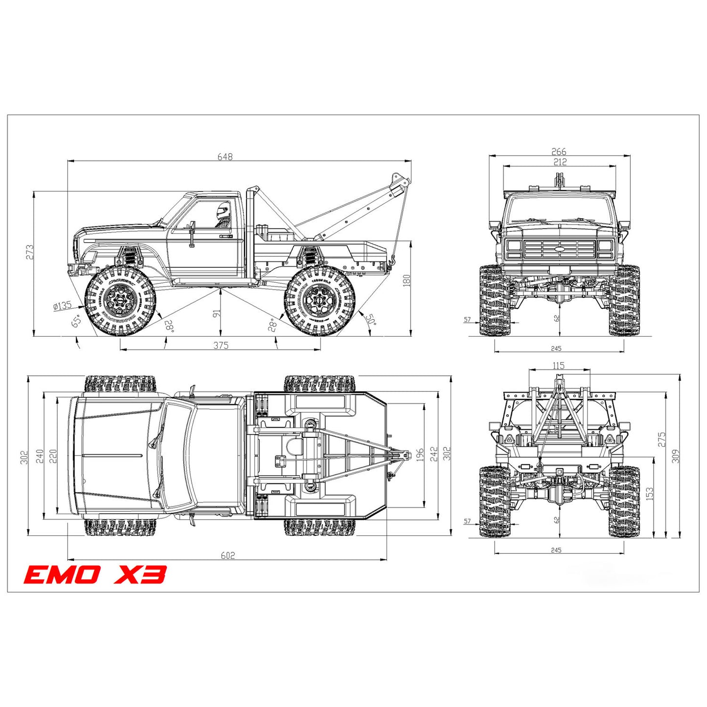 US STOCK 1/8 4WD CORSSRC EMO X3 RC Towing Rescue Car 4x4 Remote Control Crawler Car Model