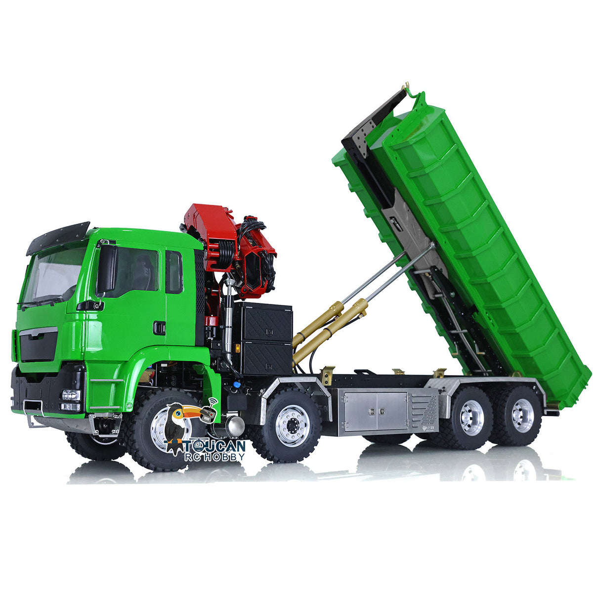 LESU 1/14 8x8 RC Roll on/off Hydraulic Truck Crane Dumper Tipper with Flysky PL18EV Remote Controller Sound Light System