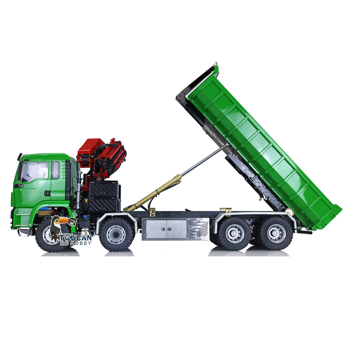 LESU 1/14 8x8 RC Roll on/off Hydraulic Truck Crane Dumper Tipper with Flysky PL18EV Remote Controller Sound Light System