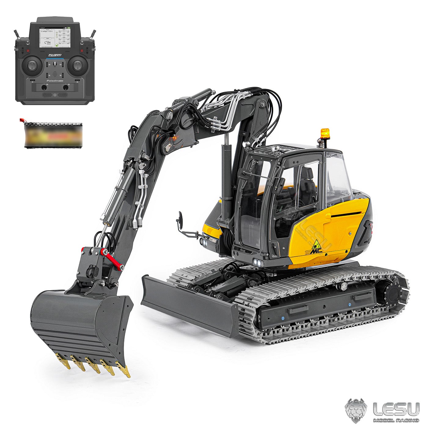 15MC LESU Metal 1/14 Hydraulic RC Excavator MC15 4 Arms Remote Control Digger Model 9 Ways Valve Dual Pumps Light Sound Radio Battery