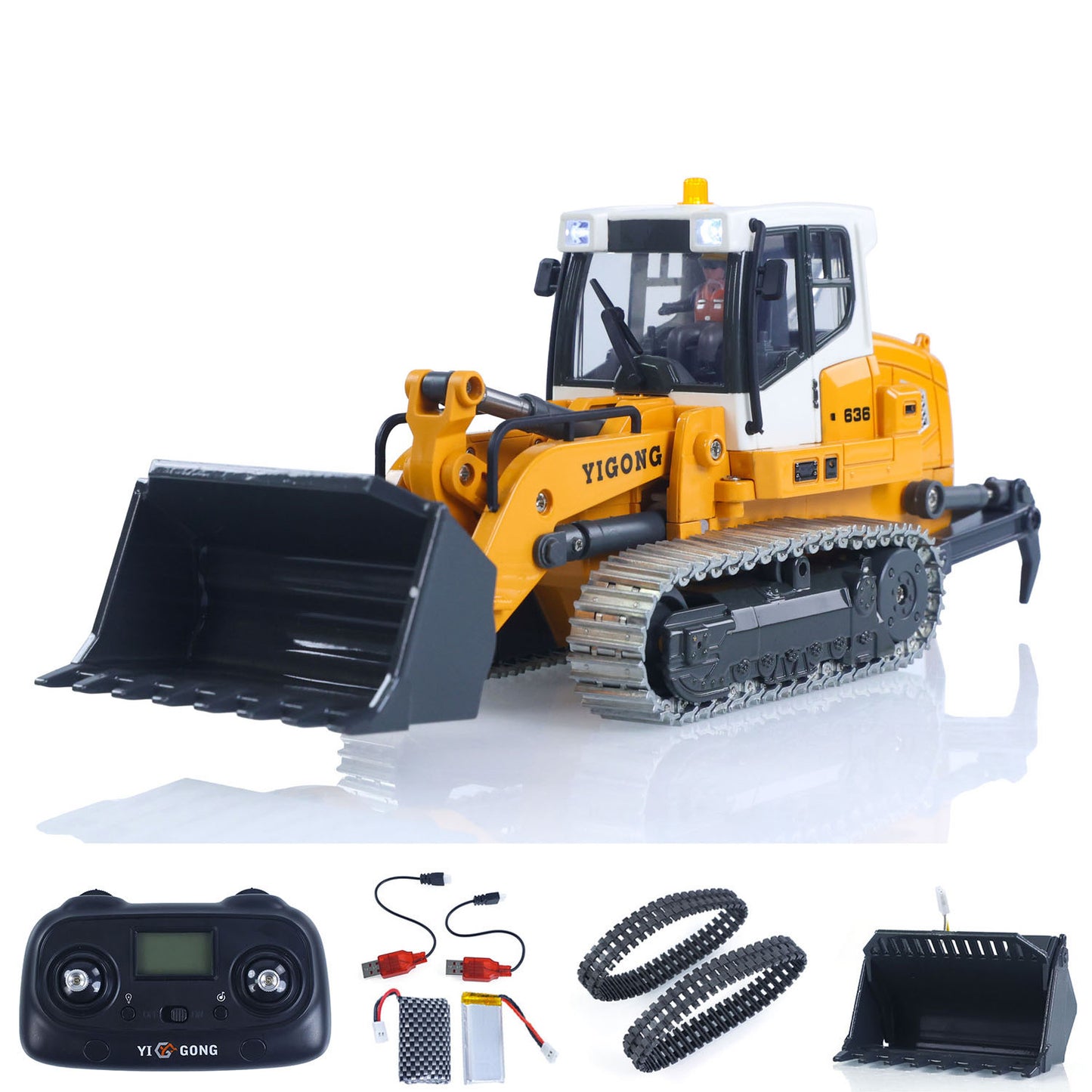 US STOCK 1:50 RC Electric Lifting Tracked Loader LR636 2.4G Construction Vehicle Metal Bucket Tracks Ripper RTR Model Light Sound Battery