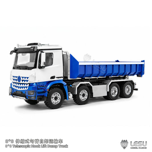 LESU Z0096/Z0088 1/14 RC Hydraulic Roll Off Dump Truck 8x8 Metal Chassis Tipper Model 3 Speed Gearbox Differential Lock Light Sound