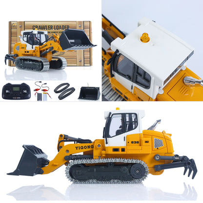 US STOCK 1:50 RC Electric Lifting Tracked Loader LR636 2.4G Construction Vehicle Metal Bucket Tracks Ripper RTR Model Light Sound Battery
