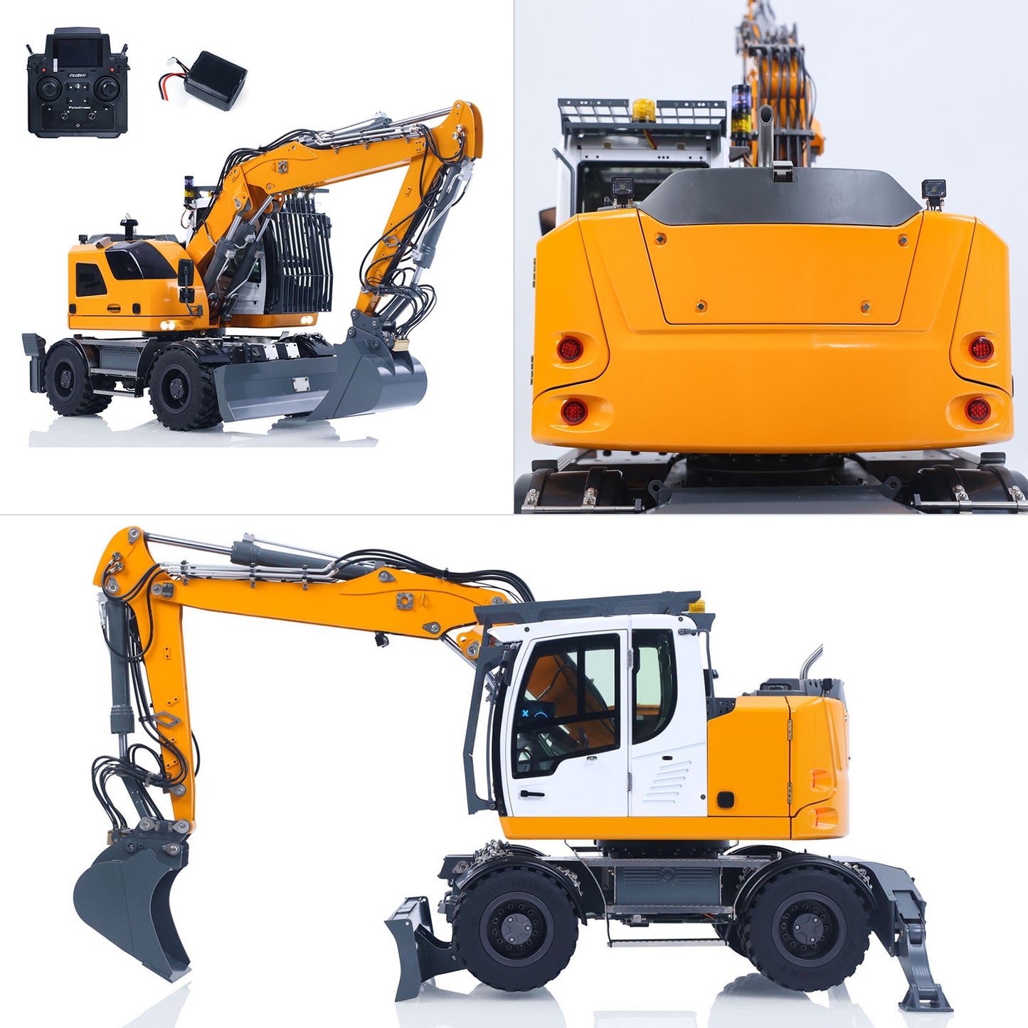 LR914 PRO MAX Metal 4WD 1/14 RC Hydraulic Wheeled Excavator 11-ways Valve Ready to Run Radio Controlled Digger PL18EV Lite Battery Light Sound System