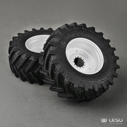 1Pair Rear Wheel Rubber Tire Tyre Metal Wheel Hub for LESU 1/14 RC Hydraulic Tractor AOUE 1050 Agricultural Vehicle DIY Car