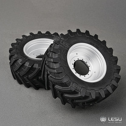 1Pair Rear Wheel Rubber Tire Tyre Metal Wheel Hub for LESU 1/14 RC Hydraulic Tractor AOUE 1050 Agricultural Vehicle DIY Car