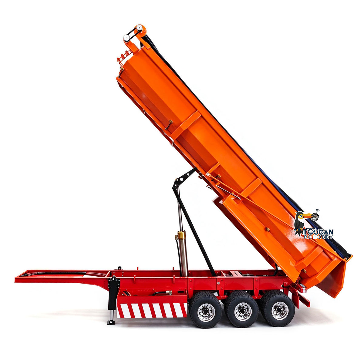 1/14 RC Hydraulic Semi Trailers 3 Axle Metal U Shape Bed Remote Control Dump Trailer Model With Electric Support Legs Side Light