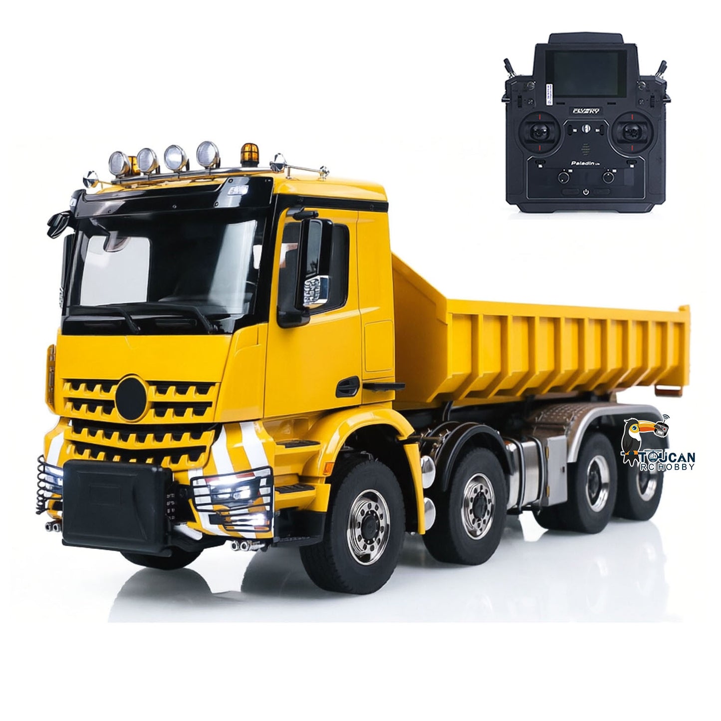 8X8 1/14 Remote Control Hydraulic Roll On Off Dumper 5 Valves RC Full Tipper 3Speed Transmission Light System Sound No Battery