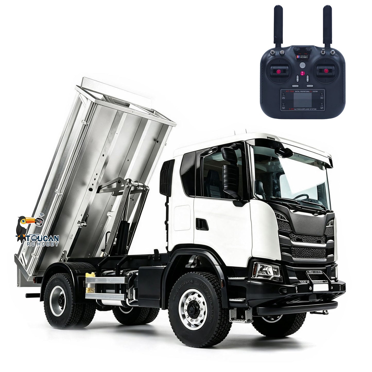 Double E 1/14 4WD Electric Lifting RC Dump Truck E022 2Speed Tipper 500G Full Metal Axle Magnetic High Roof Battery Radio Light