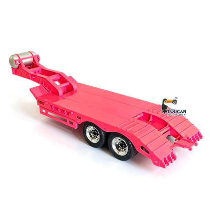 TOUCAN 1/14 Metal 2 Axle Flatbed Trailer Manual Width Adjustable 18-23cm with Lights Stainless Steel Wheels for RC Tractor Truck Model