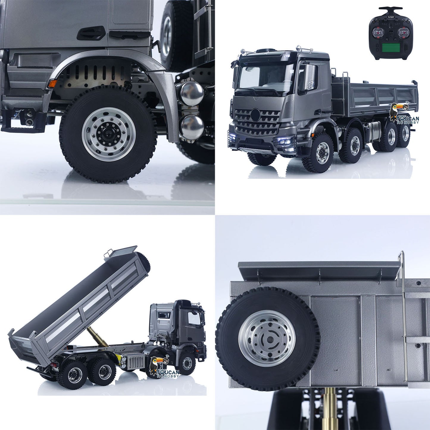 26.4 Inches Metal Chasiss 1/14 RC Hydraulic Dump Truck 2Speed Remote Control Tipper 3363 Axle Locks Flowing Water Light Battery