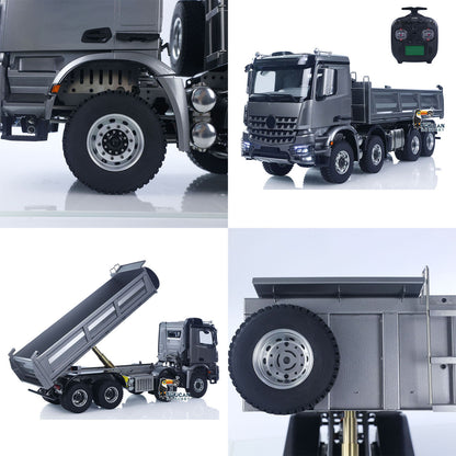 26.4 Inches Metal Chasiss 1/14 RC Hydraulic Dump Truck 2Speed Remote Control Tipper 3363 Axle Locks Flowing Water Light Battery